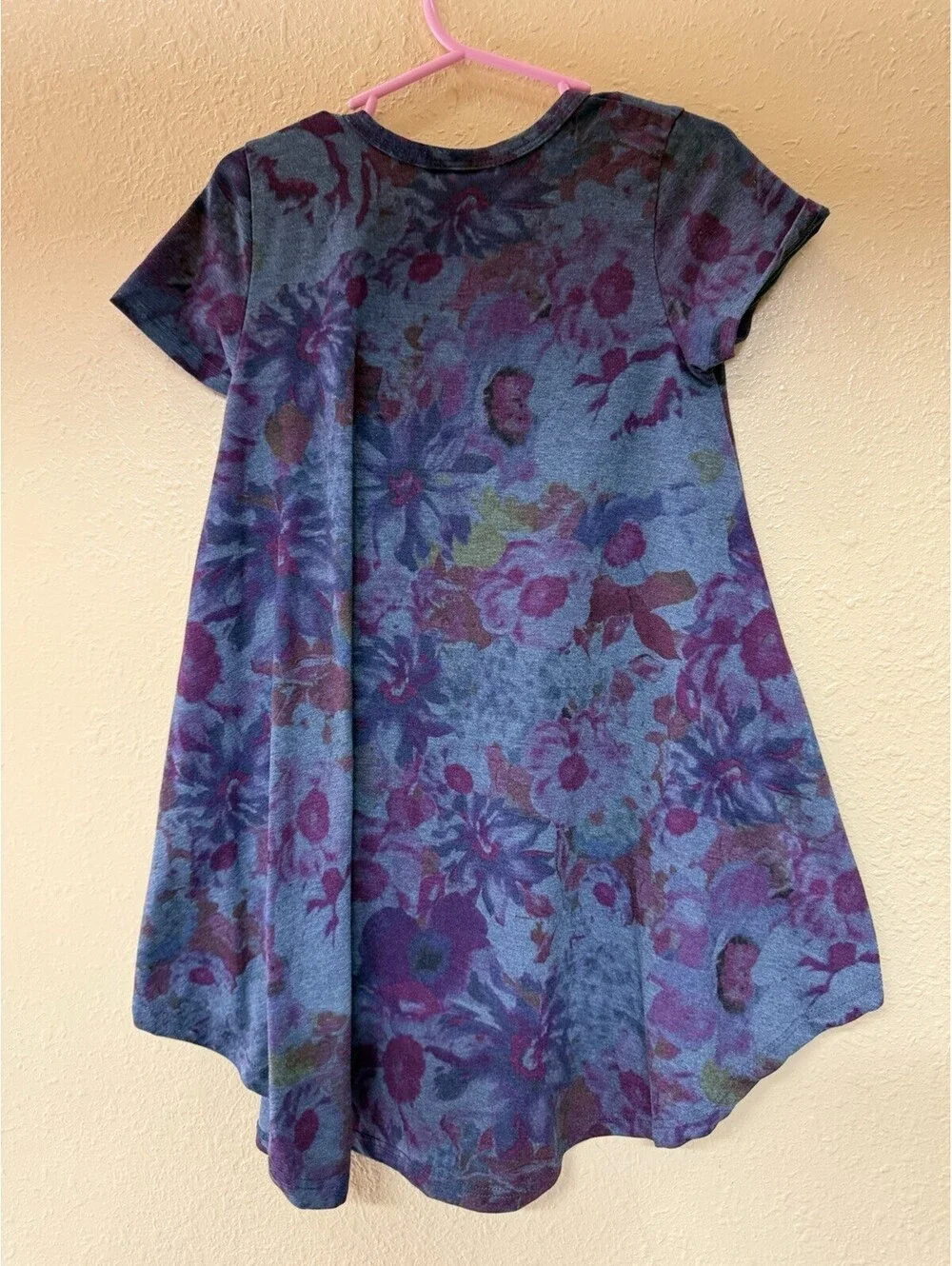 LuLaRoe Girls'  Dress Sz 4 Multicolor Floral  Hi-low Hem Short Sleeve
